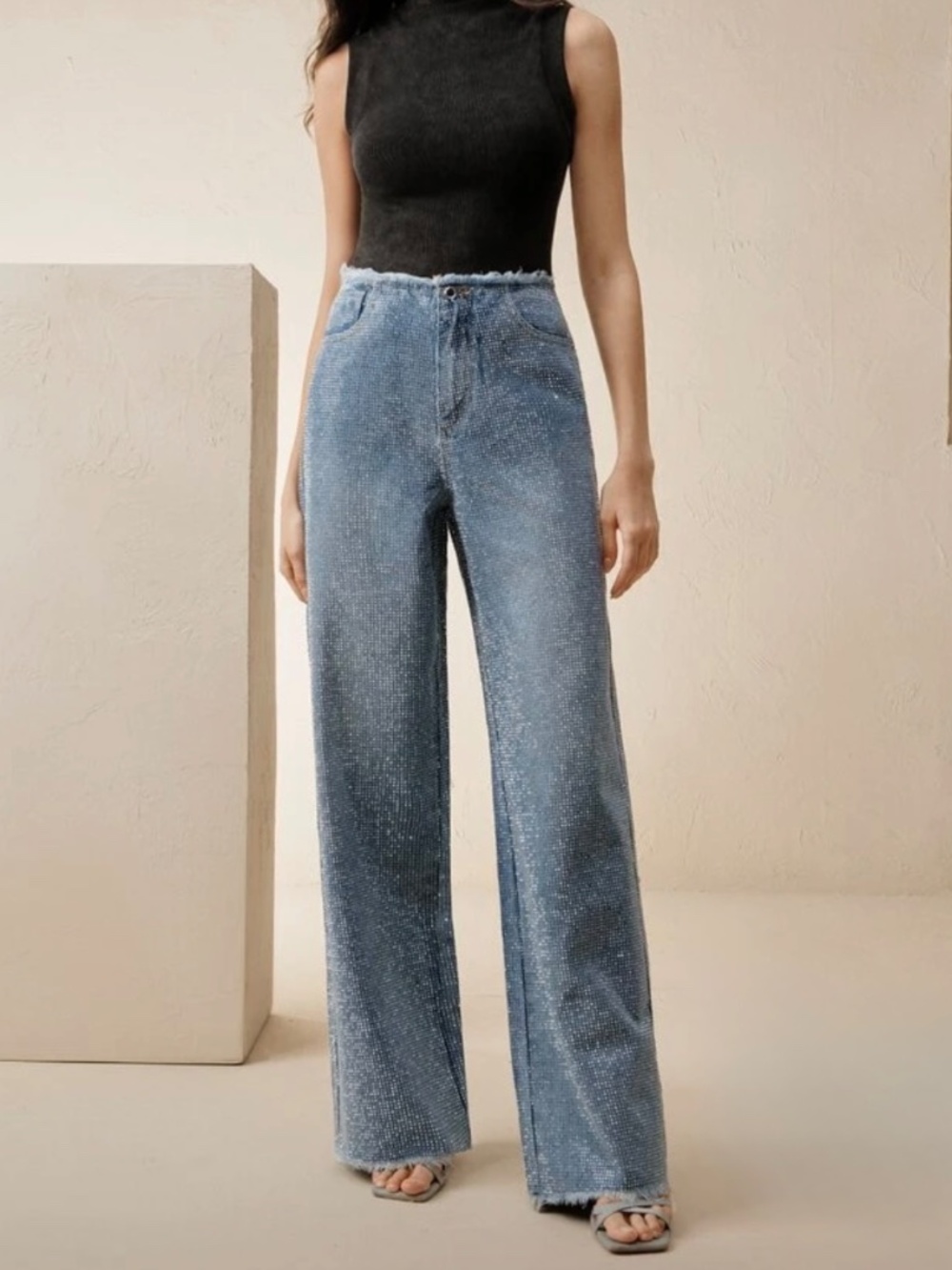 Straight Leg Rhinestone Jeans - Picture 4 of 4